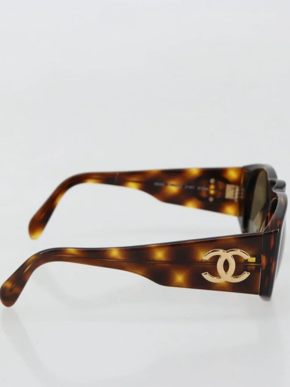 CHANEL Sunglasses Plastic Brown Gold CC Auth yk20489M